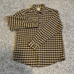 LL Bean Plaid Flannel Shirt Men's Size Medium Regular Tan Brown 266842 Fuzzy